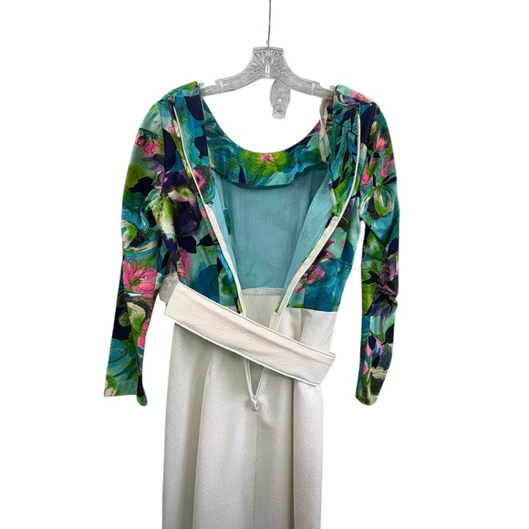 Vintage 70s Women's Maxi Dress Floral Print Long Sleeve Belted White Cream 12 - Picture 6 of 14